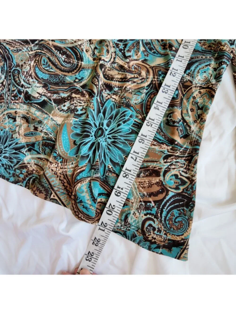Vintage Paisley Floral Top Teal & Brown Size S 90s Y2k Whimsygoth
